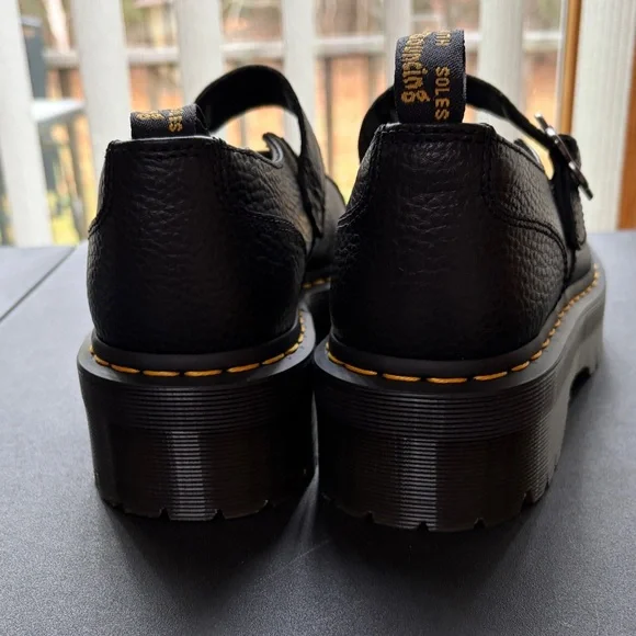 NWOT-Dr. Martens Addina Flower Black Leather Buckle Mary Jane Dress Shoes Size 9 - Picture 3 of 7